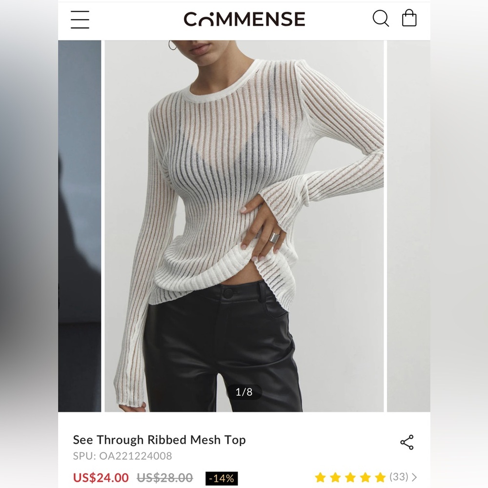 NWT Commense See Through Ribbed Knit Mesh Top - Picture 16 of 16